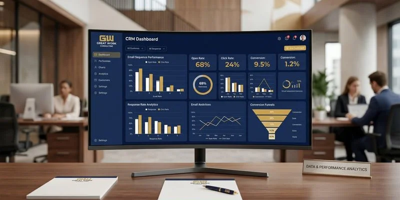 Contractor CRM dashboard showing automated sequence performance metrics including response rates appointment bookings and conversion analytics